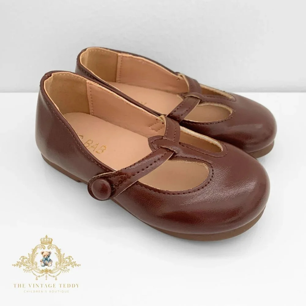 NWT Pretty Girls Mary Jane Flats Vintage Style Children's Shoes Chestnut 9 - Picture 7 of 7